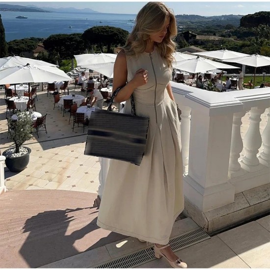 Fulfillment European cross-border new spring women's fashionable sexy elegant personality sleeveless zipper patching sequined dress for women wholesale