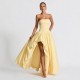 Spot-on wholesale of 2025 summer European and American high-end style plain-color strapless fitted pleated ball gown for women