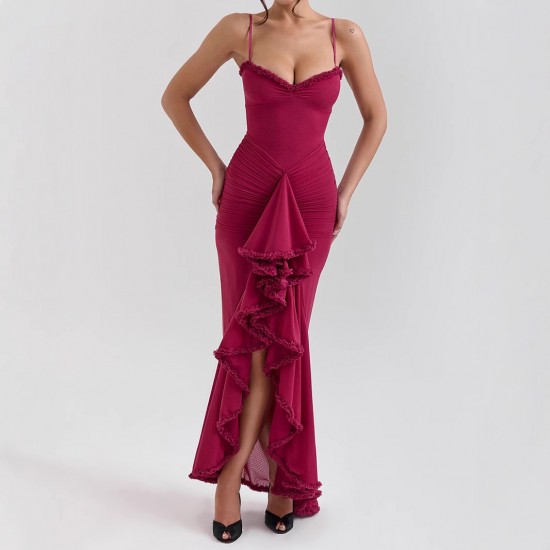 Cross-border Women's Clothing Fashion Spring-Autumn Sexy Pure Color Single Shoulder Multi-Style T-shirt with Frill Top for Wholesale