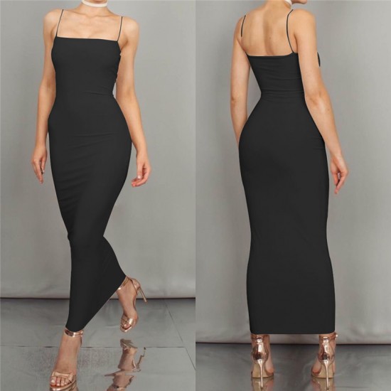 Current stock European women's clothing, Instagram-style sexy halter-neck, elegant halter-long dress, backless, form-fitting, one-piece summer dress for women, wholesale at low prices.