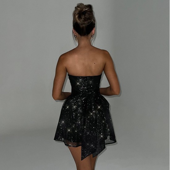 2025 Wholesale One-Arm Shoulder Butterfly Knot Sexy Women's Ins-Quality Embroidered Dress with Backless and Skirt Opening