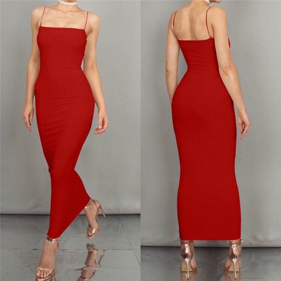 Current stock European women's clothing, Instagram-style sexy halter-neck, elegant halter-long dress, backless, form-fitting, one-piece summer dress for women, wholesale at low prices.