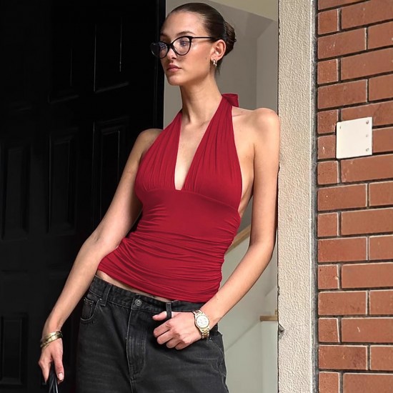 2025 summer new European and American cross-border fashionable evening dress, elegant figure-hugging pure color long dress, stretch one-piece dress New 2025 Foreign Trade Women's Sexy Solid Color U-Neck Backless Slit High-Waisted Midi Dress for Wholesale