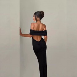 European and American foreign trade 2025 summer collarless pleated strapless deep V elegant backless high slit dress for women wholesale