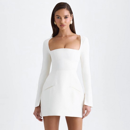 2025 Cross-border European and American Fashion Shoulder-Side High-Elegance Sexy Solid Braless Backless Shaping Long Dress for Women Wholesale