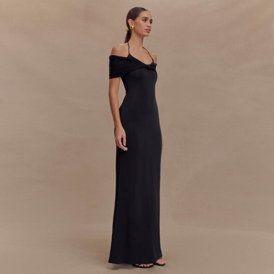 Cross-border 2025 spring/autumn trendy women's clothing, featuring a one-strap neck, figure-hugging, and pleated style.