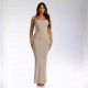 European foreign trade women's best-selling holey strap-on large backless strap-on long sleeve fitted elegant solid color dress wholesale